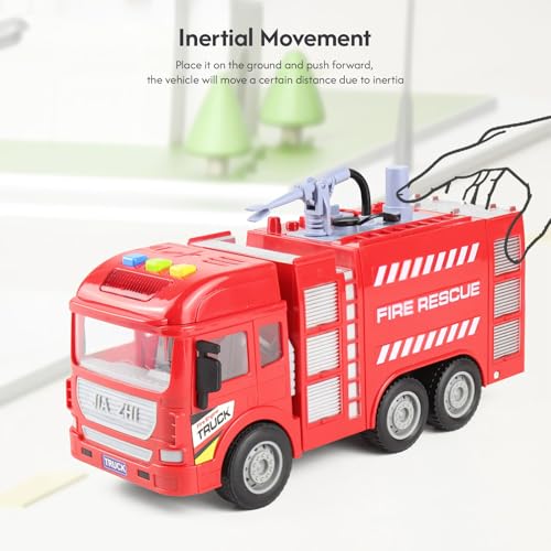 لعبة شاحنة اطفاء متعددة الوظائف للاطفال مع بخاخ ماء مقلد وصوت امن ومتين ومنصة دوارة 360 درجة وسيارة لعب الادوار تعمل بالقصور الذاتي للاولاد والبنات