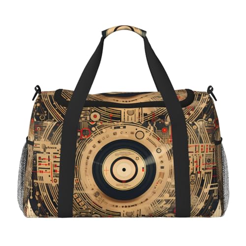 Vintage Cd Reisetasche mit Musiknoten, Fitnessstudio, Wochenendtasche für Männer und Frauen, leichtes Handgepäck für Workout, Urlaub Vintage Cd Reisetasche mit Musiknoten, Fitnessstudio, Wochenendtasche für Männer und Frauen, leichtes Handgepäck für Workout, Urlaub