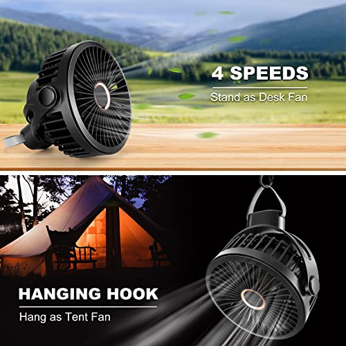 Odoland-2-Packs-10000mAh-Camping-Rechargeable-Fan-with-Hanging-Hook-Carabiner-Portable-Battery-Operated-Tent-Fan-Quiet-Strong-Airflow-Outdoor-Fan-USB-Desk-Fan-for-Picnic-Travel-Barbecue-Fishing