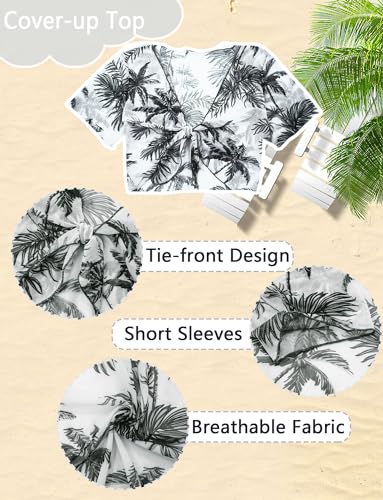 Image of Happy Cherry Girls Swimsuit Teen Cute Bathing Suits Kids 4 Piece Tropical Print Beach Bikini Sets with Cover Up Size 8-12