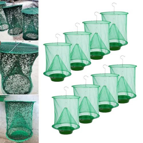 8 Pack Ranch Fly Traps - Fly Trap Outdoor Hanging Upgraded Fly Catcher Reusable Stable Fly Trap Bags for Pest Control in Garden Farm Orchard (Green)