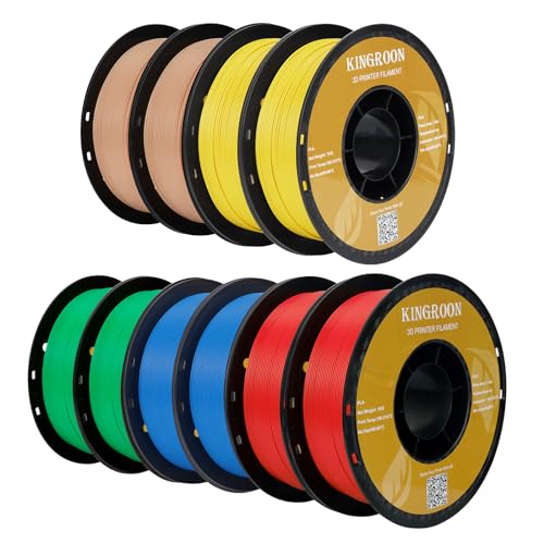 Image of Kingroon PLA 3D Printer Filament,10 Rolls, Dimensional Accuracy + /- 0.03 mm, 10kg Spool(22lbs),1.75 mm,2Green+2Red+2Blue+2Yellow+2Skin