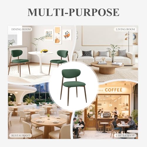 Image of MALOL Upholstered Dining Room Chairs Set of 2, Kitchen Chairs with Metal Legs and Anti Slip Pads, Curved Back Dining Chair for Home and Restaurant Use, Green