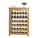 Kinbor 6-Tier Bamboo Wine Rack with Drawer, Standing Storage Rack with 36 Bottles Holder for Bar, Wine Cellar, Basement, Cabinet, Pantry, Kitchen