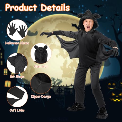Aomig Kids Bat Vampire Wings Costume Jumpsuit for Halloween, Black - Image 3
