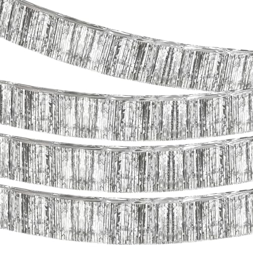 Lametta Fransen Girlande 30×300cm Lametta Girlande Silber Glänzende Quasten Foil Fringe Garland Metallic Foil Lamettas Vorhang für Hochzeit Geburtstag Party Abschlussfeier