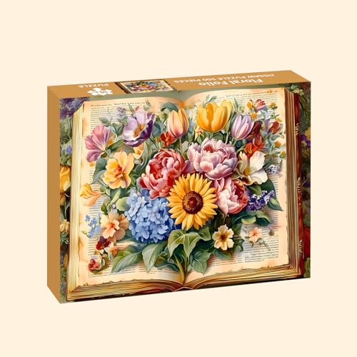 Puzzles para adultos 500 piezas, rompecabezas floral - Floral Folio, rompecabezas libro imposible para adultos mayores y familia, 20.47x14.96 pulgadas, póster 1:1, letra en la parte de atrás miniatura 2