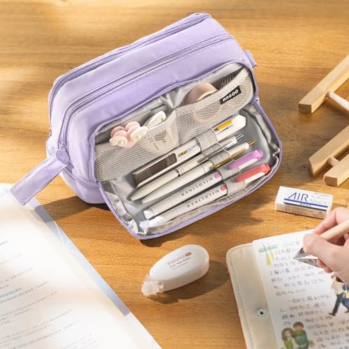 MAMUNU Large Capacity Pencil Case 4 Compartments, Big Pen Pouch with Zipper Portable Handle - Image 3