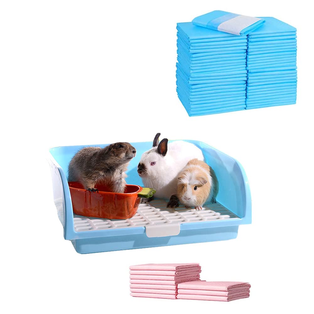 AmakunftLarge Rabbit Litter Box & 50 Pcs Rabbit Pee Pads, 18" x 13" Pet Toilet/Potty Training Pads, Guinea Pig Disposable Diaper