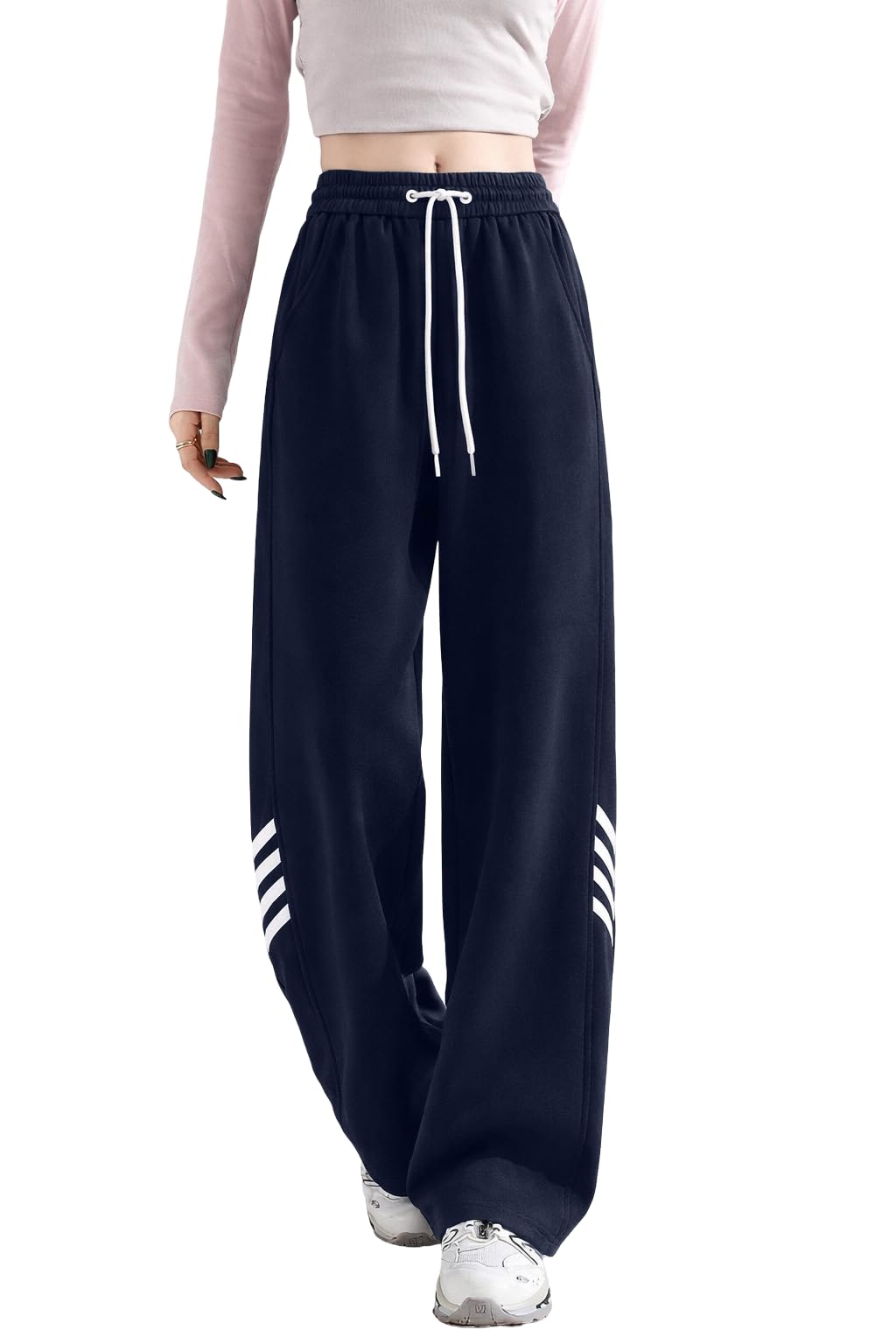 chicstit Women Track Pant | Women’s Wide Leg High Waist Sweatpants with Drawstring | Soft Stretch Fabric | Casual & Athleisure Wear, Black-picture-49