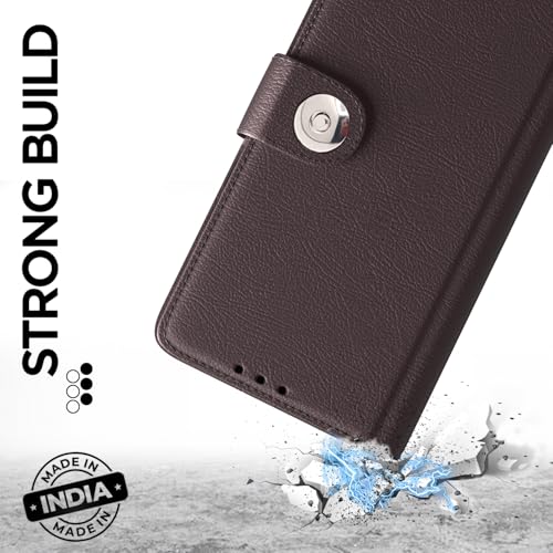Image of Pikkme Flip Cover Leather Finish | Inside TPU with Card Pockets | Wallet Stand and Shock Proof | Complete Protection Button Flip Case for Realme 10 Pro Plus 5G (Coffee)