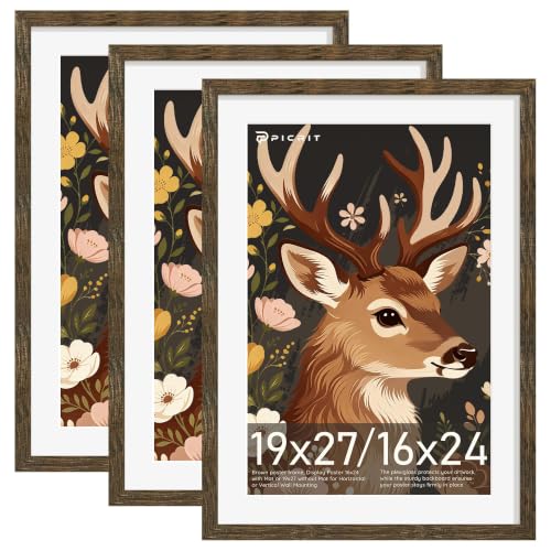 Image of Picrit 19x27 Rustic Brown Poster Frame, Picture Frame for Wall, 3 Pack