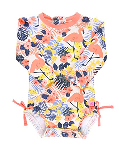 RuffleButts Baby/Toddler Girls Tropical Flamingo One Piece Rash Guard - 2T