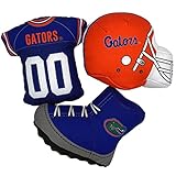 NCAA Pet Toy - Florida Gators Locker Room Set Toy for Dogs & Cats. Stuffed Pet Toys with Chewable Squeaker Sound. Sports Football Player Themed Dog & Cat Toys Set of 3: Helmet, Jersey, & Boots/Cleat