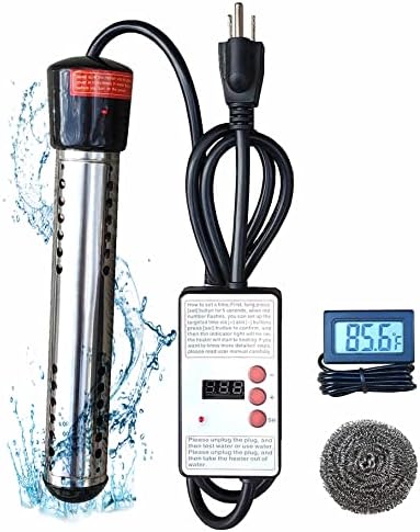 1500W Electric Immersion Water Heater for Bucket, Bathtub Heater with Timed Power Outage, Small Portable Heaters with 304 Stainless-Steel Guard, Heats 5 Gallons Water in Rapid (Built-in Timer)