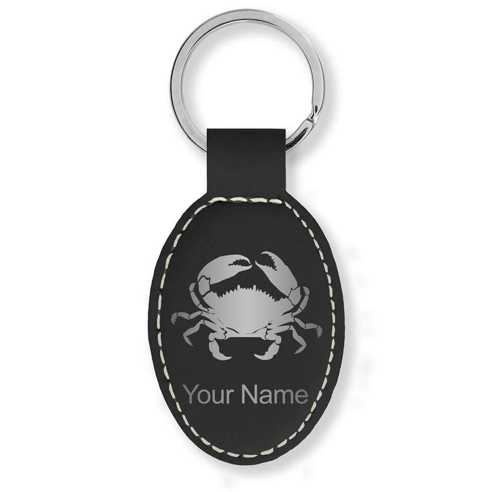 LaserGram Oval Keychain, Crab, Personalized Engraving Included (Black with Silver)