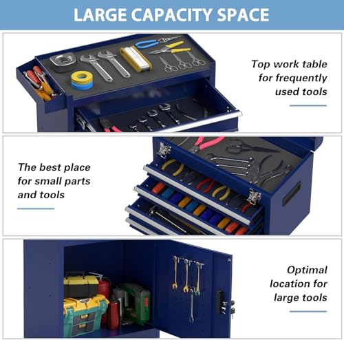 Image of 5-Drawer High Capacity Rolling Tool Chest, Removable Toolbox on Wheels Organizers, Lockable Tool Box Tool Storage Cabine with Drawers and Wheels for Workshop and Warehouse(Blue)