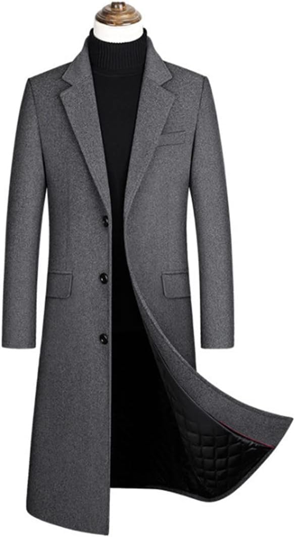 Manteau en laine pour homme trench-coat long de qualité supérieure gris XXL