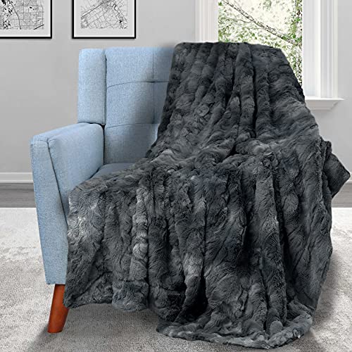 MIEMIE Double Sided Luxury Throw Blanket, Soft Faux Fur Throw Blankets for Couch, Chair, Living Room-Luxury Blanket, Plush, Thick, Fuzzy, Cozy Sherpa Throw Blankets for Women Men 55x60 Black Blanket