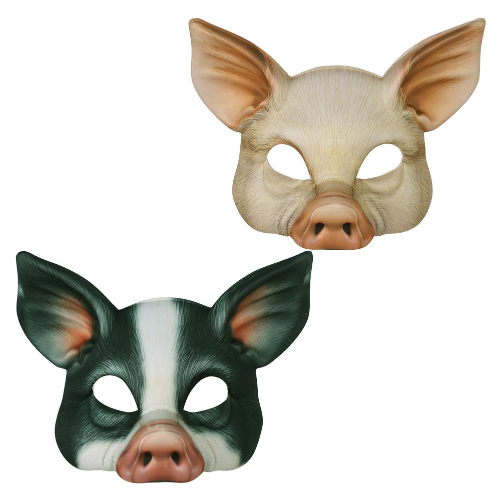 haozaikeji 2PCS Horror Pig Mask Halloween Creepy Scary Piggy Half Face Mask Latex Pig Animal Headwear Halloween Face Cosplay Props Fancy Dress Costume Accessory