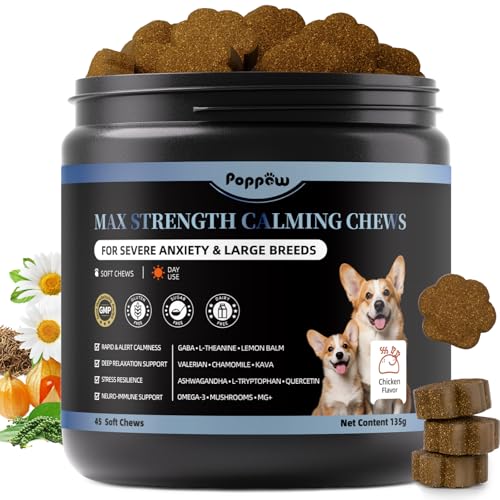 Image of Calming Chews for Dogs - Advanced Calming Treats for Dogs Anxiety, Stress, Separation, & Thunder, Relaxation with Ashwagandha & L-Theanine, Non-Drowsy Alternative to Melatonin, Chicken Flavor, 45Ct