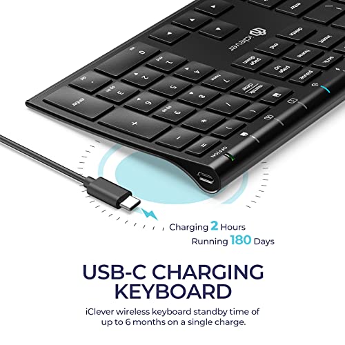 Iclever 2.4G Mac Wireless Keyboard, Usb-C Rechargeable Stainless Steel Ultra Slim Full Size Keyboard With Numeric Keypad For Windows 7/8/10, Mac, Chromes Os, Imac, Macbook Air/Pro, Laptop, Desktop Pc #TOP2
