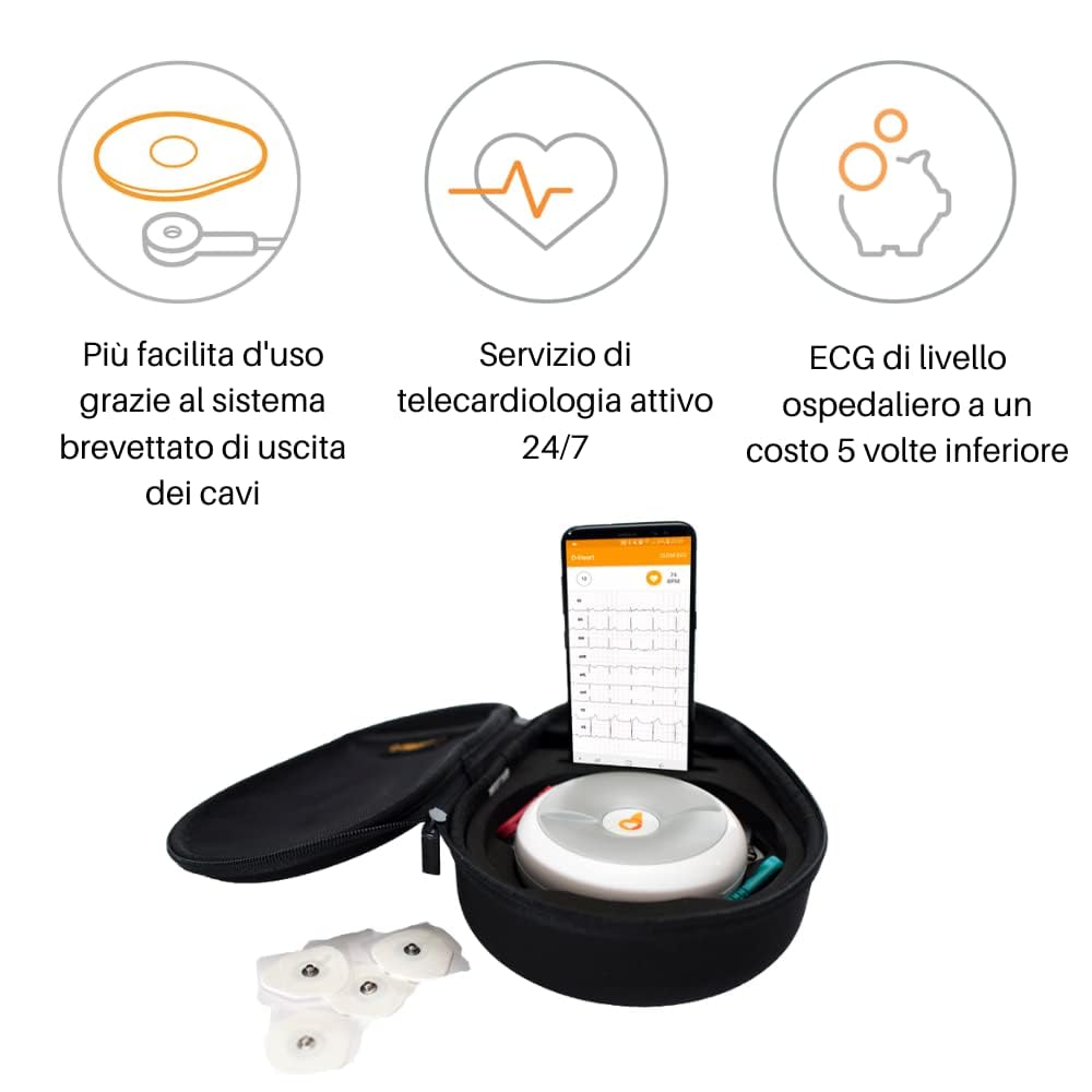 D-Heart ECG Portatile Professionale 8/12 Derivazioni | 60 Elettrodi Inclusi | Calcolo PR, QRS, | PDF Condivisibile | iOS/Android | Per Operatori Sanitari e Pazienti