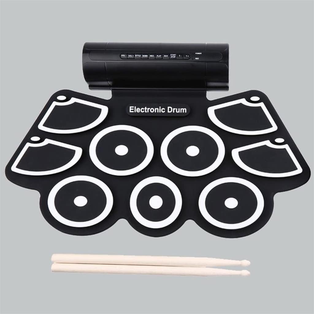 9 Digital Pads Portable Roll Up Electronic Drum Set USB Midi W/Foot Pedal Accessories (Color : As Shown, Size : One Size)