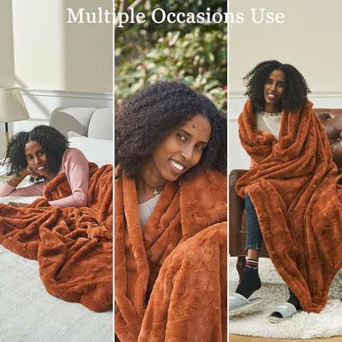 Krifey Oversized Faux Fur Blanket, Super Soft Cozy Blanket, Luxury Fluffy Throw Blanket Fuzzy Bed Throw, Plush for Women, Camel 60\" x 80\" - Thumbnail 7