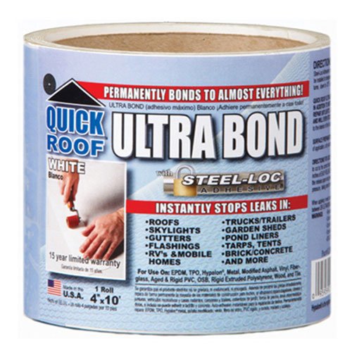 cofair products inc UBW410 Quick Roof, 4 -Inch x 10 -Feet, White, Ultra Bond, With Steel-Loc Adhesive, Instant Self-Adhesive Roof Repair