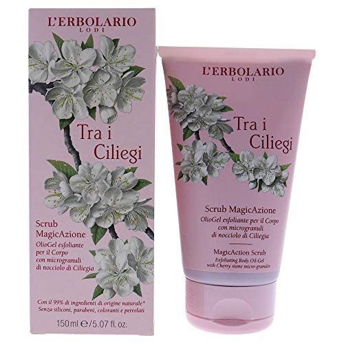 L'Erbolario Tra I Ciliegi MagicAction Body Scrub, Naturally Exfoliating Oil Gel with Cherry Pit Microgranules, Leaves Skin Velvety to the Touch, Transforms into a Pleasant Milky Emulsion, 5.07 oz image 2