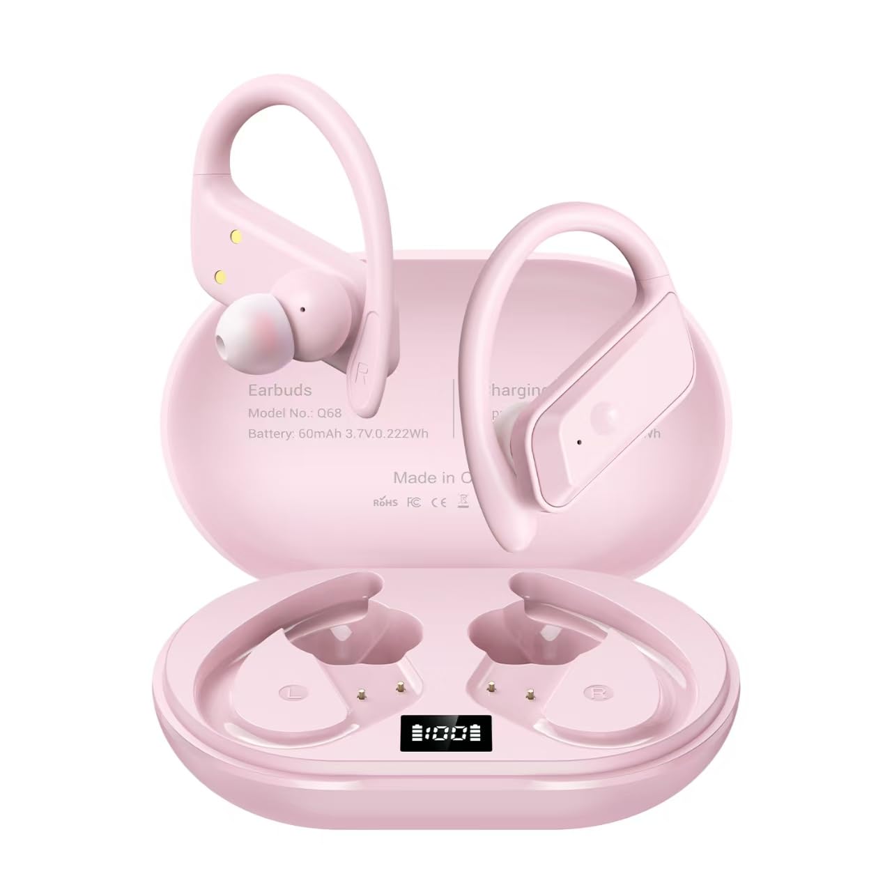 Hulaed Wireless Earbuds Bluetooth 5.4 Headphones 53H Playtime Sport Earphones with LED Display,Over-Ear Buds Built in Mic in Ear Waterproof Headset