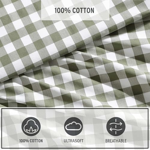 Image of Eddie Bauer - Queen Sheet Set, Crisp & Cooling Sheets w /a Naturally Smooth Cotton Percale Lightweight Feel - Matching Pillowcases & Deep Pocket Fitted Sheet (Preston Check Green)