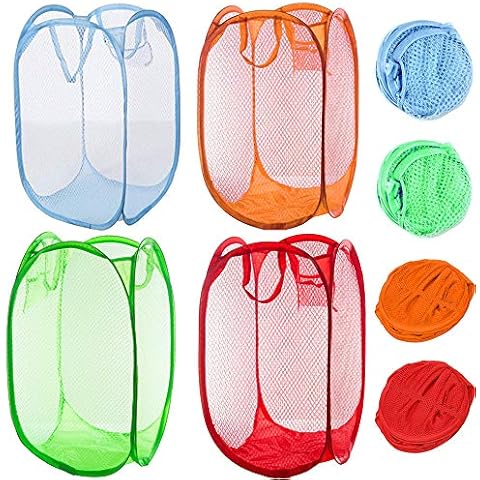 Qtopun Mesh Popup Laundry Hamper Foldable 4 Pack Laundry Basket Portable Dirty Clothes Basket Collapsible Dirty Clothes Hamper for Bedroom, Kids Room, College Dormitory and Travel Cover