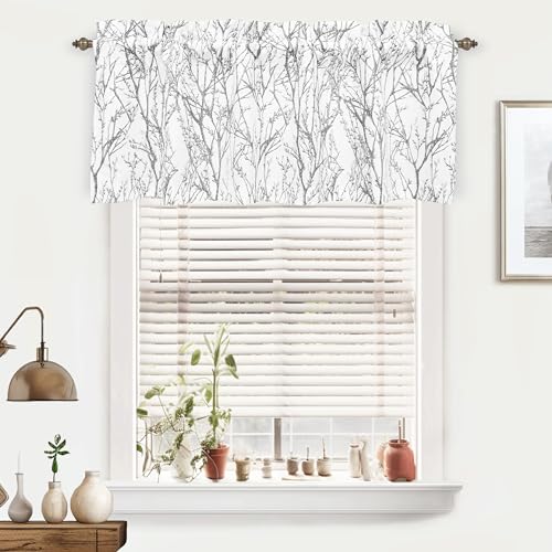 DriftAway Tree Branch Lined Valance Double Layer Blackout Thermal Insulated Abstract Ink Printing Window Curtain Valance Rod Pocket 52 Inch by 18 Inch Plus 2 Inch Header Silver Gray 1 Pack