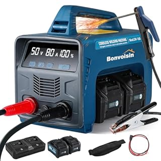 Bonvoisin Saldatrice a Batteria MMA 160A‌, Alimentata a Batteria con ‌2 Batterie da 8000mAh‌, Invertitore IGBT, Display LED, con Funzioni ‌Inizio Caldo, Forza Arco e Antiaderente (EU)