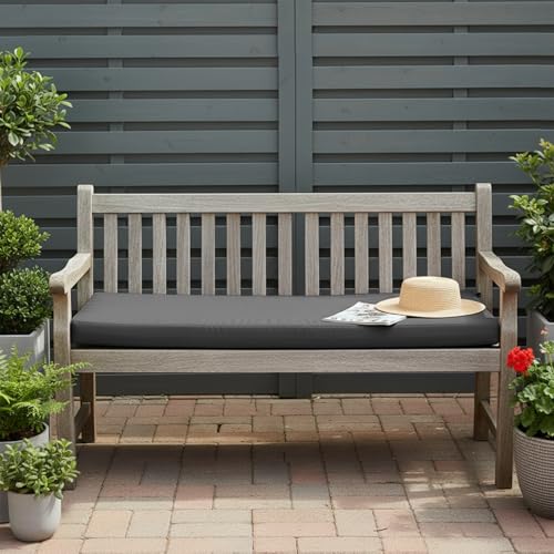 ZxrFxr Outdoor Garden Bench Cushion: 2/3/4 Seater Waterproof 8cm Thick Foam Seat Cushion Long Bench Cushion for Patio Garden Furniture Weather Ready Outdoor Decor (Dark Grey 107x46x8cm)