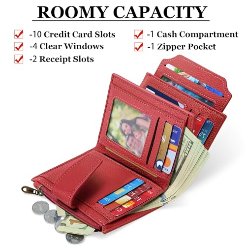 Image of Airkit Small Wallet Women RFID Blocking Leather Bifold Compact Card Holder Wallet for Women with Zipper Coin Pocket 4 ID Window