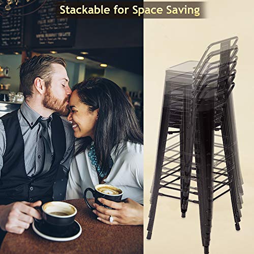 Counter Bar Stools Industrial Set Of 2 Cafe Farmhouse Bistro Metal Chairs With Back Stackable Tolix-Style Modern Barstools 30 Inch For Indoor Outdoor Kitchen Counter Patio Work Pub Trattoria (Black) #TOP5