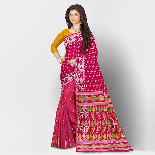 Image of Mayabi Women's Dhakai Jamdani Cotton Silk Saree Traditional Bengali Tant Korat Work, Without Blouse Piece