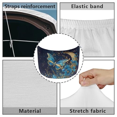 Image of Bulopur Blue Butterfly Car Hood Cover Easy to Install Car Hood Cover Protector Elastic Fabrics Can be Washed Stretch Polyester Fabric Cover Personalized Suitable for Cars