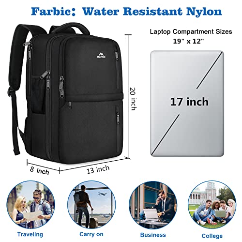 Travel Backpack, 40L Flight Approved Carry on Hand Luggage, MATEIN Water Resistant Anti-Theft Business Large Daypack Weekender Bag for 17 Inch Laptop, Black
