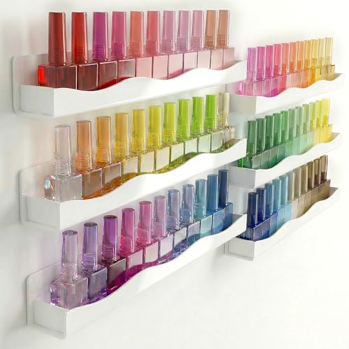YMVV 15 Nail Polish Racks Wall Mounted Shelf 6 Pack White Acrylic Nail Polish Organizer Nail Supplies for Nail Techs Great Display for Salons Retailers