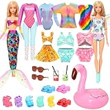 Miunana 21 Piezas para Muñecas De 11,5 Pulgadas 30 CM: 8 Trajes De Baño Bikini + 3 PCS Zapatos Planos + 5 PCS Tacones Altos + 2 PCS Gafas De Sol + 2 Botella De Bebida + Círculo De Natación Flamenco