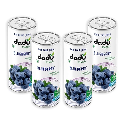 Image of Dadu Fresh Blueberry Juice | Pure Natural Fruit Healthy Beverage | Not from Concentrate, No Added Sugar, No Preservatives or Artificial Flavours | Vitamin Rich & Naturally Refreshing | 4 Cans x 320ml (1280ml)