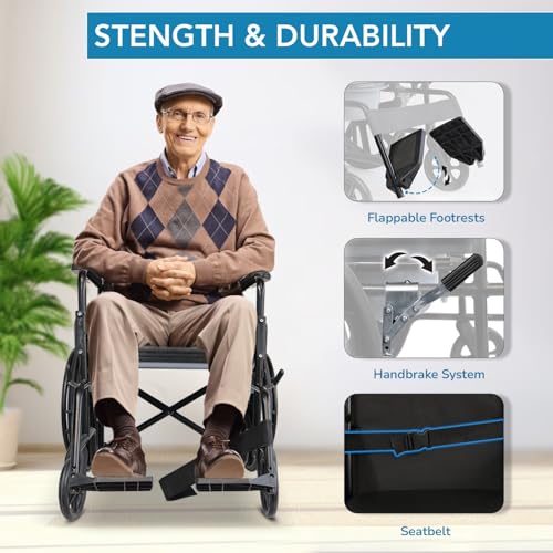 Image of EverActiv 2-in-1 Foldable Wheelchair with Removable Commode Seat, Portable Mobility Aid for Elderly, Disabled, Patients, Comfortable Cushioned Seat, Armrests, Indoor Outdoor Use, Lightweight Design