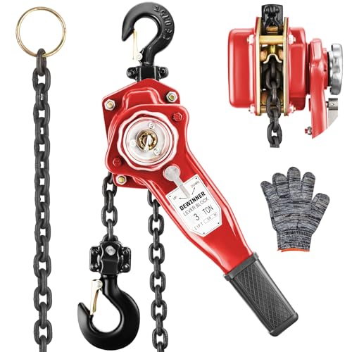 Palan à Levier Manuel 3 t DEWINNER, Hauteur de Levage 2.8m, Chaîne G80 en Acier au Carbone, Crochet Orientable à 360°