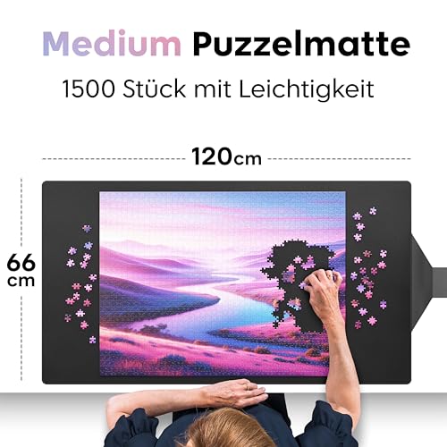 Puzzlup Puzzlematte bis 1500 Teile - 66 x 120 cm - Premium Puzzle Rolle für 500, 1000 und 1500 Teile - In Sekunden zusammenrollen - Puzzle Matte Rolle mit Öko-Verpackung