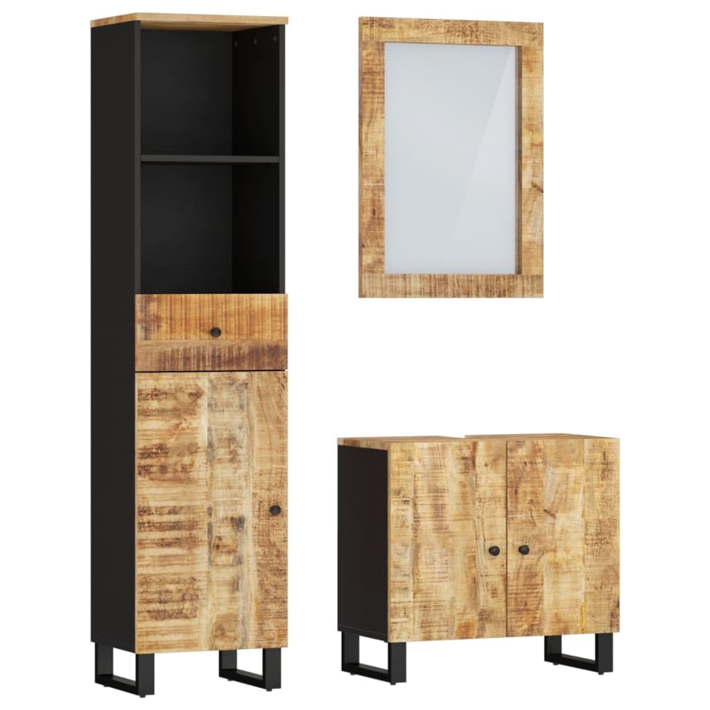 LAPOOH Conjunto de Muebles de baño 3 Piezas Madera Maciza de Mango, Muebles para Baño, Muebles para Lavabo, Armario Baño - 3200637