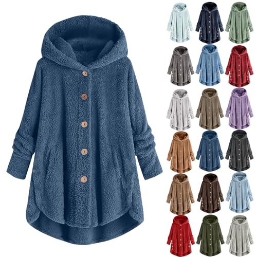 Fuzzy Fleece Jacket for Women Lightweight Cozy Button Hooded Shirts Womens Winter Coats Causal Plus Size Bed Jackets